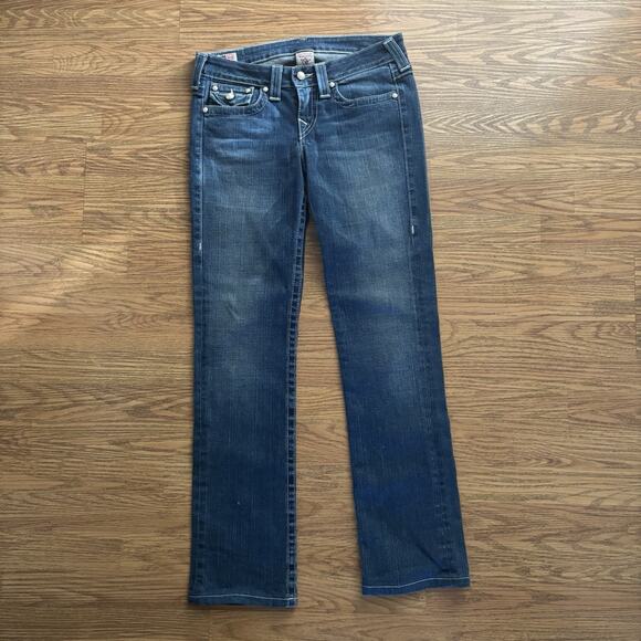 True Religion Jeans Size 29 Low Rise Pearl Buttons Blue Denim Straight Leg USA - Picture 4 of 4